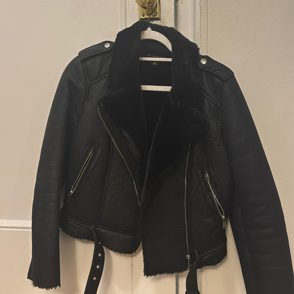Black Leather Jacket - Brand TRF_OUTERWEAR
